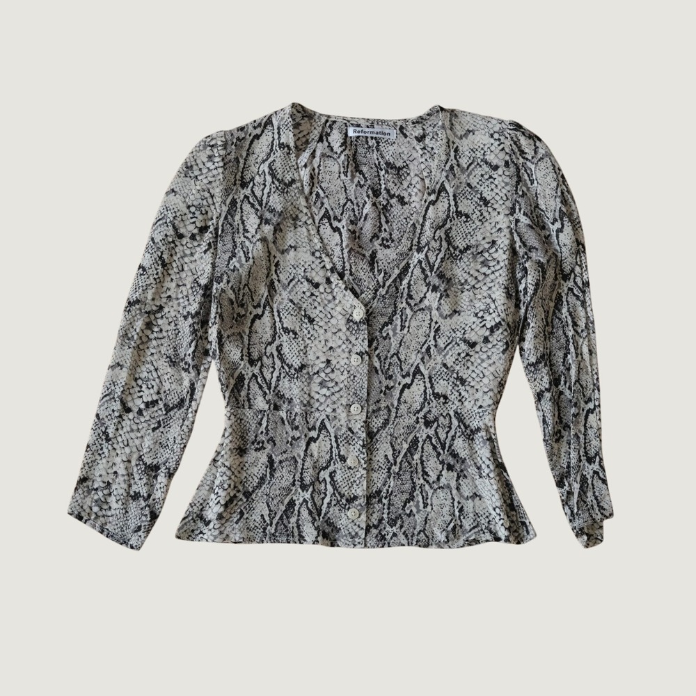 Reformation Jemma Snake Print Viscose Button Front Blouse Shirt Top Size 2